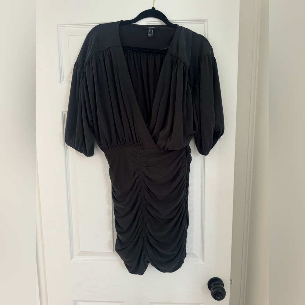 Forever 21 Black Ruched Mini Dress